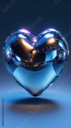 Abstract Metallic Heart Design Illuminated With Blue And Orange Hues