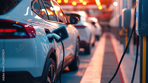 Power supply for hybrid electric car charging battery. Eco car concept.