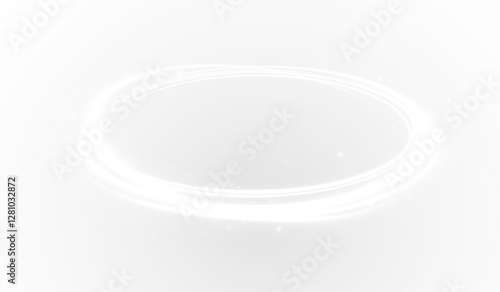 Glowing White Energy Ring Floating in a Soft Ethereal Mist, Creating a Mystical Aura of Light and Motion, Symbolizing a Portal to the Unknown or a Celestial Halo in a Dreamlike Atmosphere