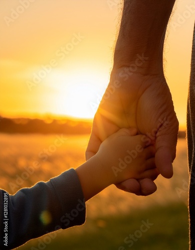 una silueta de una mano niño junto a la mano del padre, concepto del día del padre, con espacio para texto