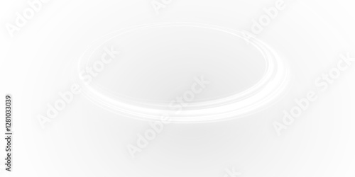 Glowing White Energy Ring Floating in a Soft Ethereal Mist, Creating a Mystical Aura of Light and Motion, Symbolizing a Portal to the Unknown or a Celestial Halo in a Dreamlike Atmosphere