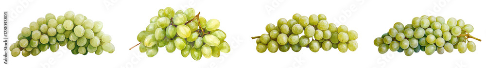 Fresh and ripe green grape clusters hanging on the vine with leaves Bunch of organic green grapes in natural environment Healthy food agriculture and viticulture concept with copy space Fresh and ripe green grape clusters hanging on the vine with leaves Bunch of organic green grapes in natural environment Healthy food agriculture and viticulture concept with copy space