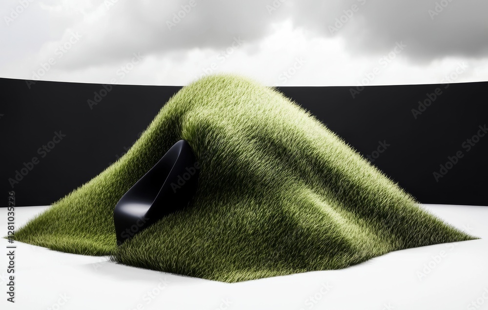 Fototapeta premium A 3D rendering of a grassy hill with a green grass field and a perfectly smooth lawn isolated on a white background