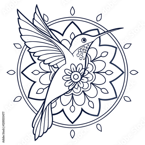 Hummingbird Mandala Coloring Page: Detailed Floral Design, Bird Illustration, Printable Art Therapy for Relaxation and Creative Expression