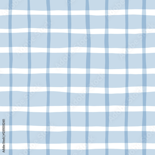 Blue Gingham seamless pattern. watercolor stripes, tartan texture for spring picnic table cloth, shirts, plaid, clothes, blankets, paper. Vector checkered hand paint wavy strokes.