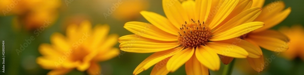 Vibrant yellow & orange daisy blooms, close-up , macro, floral, decoration Vibrant yellow & orange daisy blooms, close-up , macro, floral, decoration