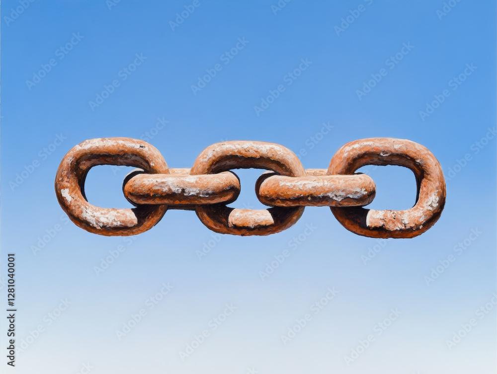 Obraz premium Rusty chain links against clear blue sky, symbolizing strength and connection