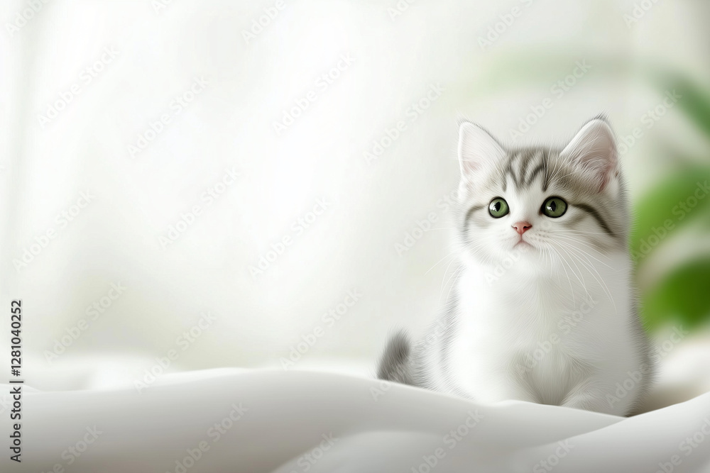 Cute fluffy cat on light background. Cute fluffy cat on light background.