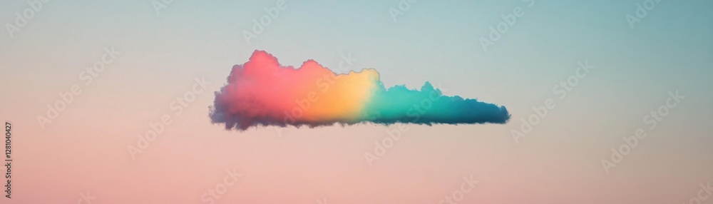A vibrant, colorful cloud floats in a pastel sky, blending shades of pink, blue, and green, creating a dreamy and serene atmosphere. A vibrant, colorful cloud floats in a pastel sky, blending shades of pink, blue, and green, creating a dreamy and serene atmosphere.