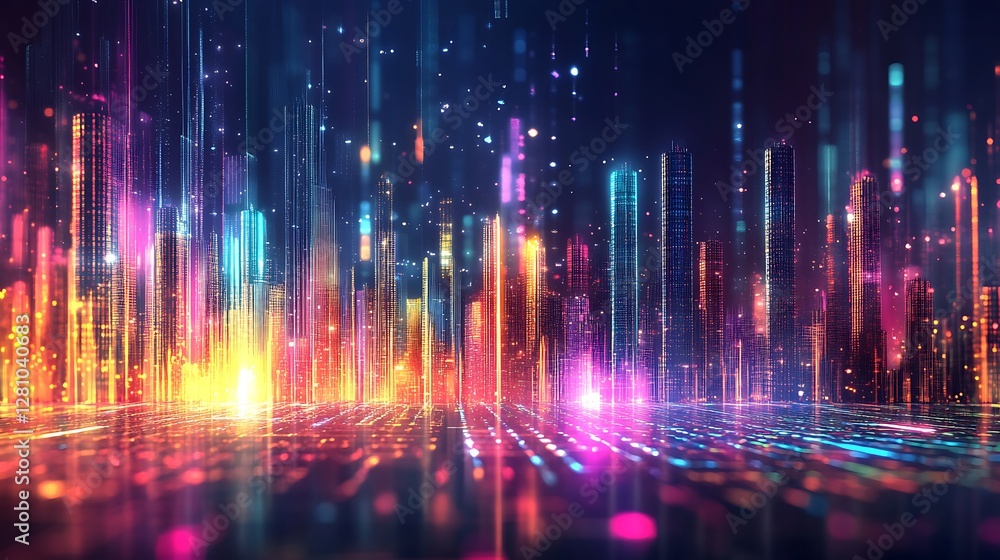 Vibrant Digital Cityscape Illuminated With Neon Lights Vibrant Digital Cityscape Illuminated With Neon Lights