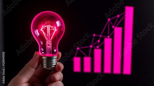 Pink Lightbulb Idea Growth Business Success Chart