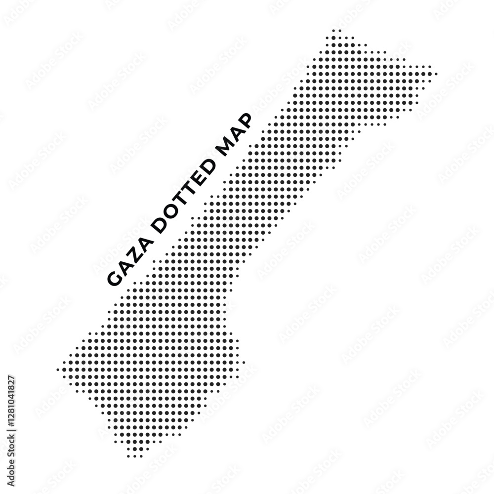 a minimalist of Gaza dotted map illustration.a map of Gaza stripe black with halftone geometric symbol.on white background a minimalist of Gaza dotted map illustration.a map of Gaza stripe black with halftone geometric symbol.on white background