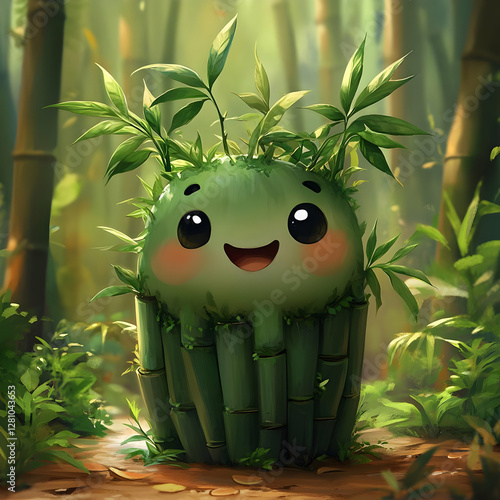 Adorable Bamboo Spirit Cute Cartoon Character Illustration photo