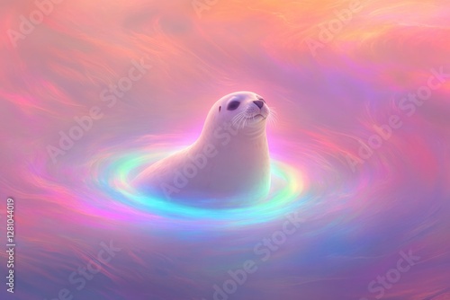 Gentle seal emerges from shimmering water, surrounded by vibrant