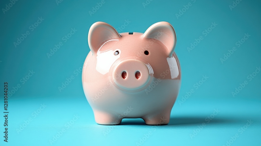 A close-up view of a pink piggy bank against a bright blue background, symbolizing savings and finance A close-up view of a pink piggy bank against a bright blue background, symbolizing savings and finance