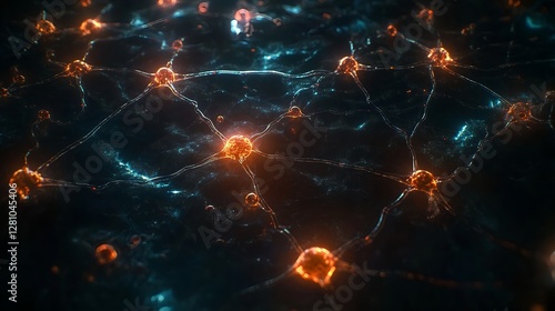 Dark Abstract Background with Glowing Neurons and Capillaries