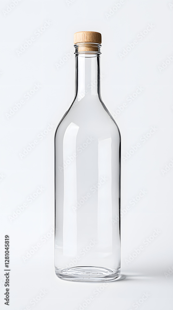 Glass clear bottle of water mock up, packaging template, isolated on white background Glass clear bottle of water mock up, packaging template, isolated on white background