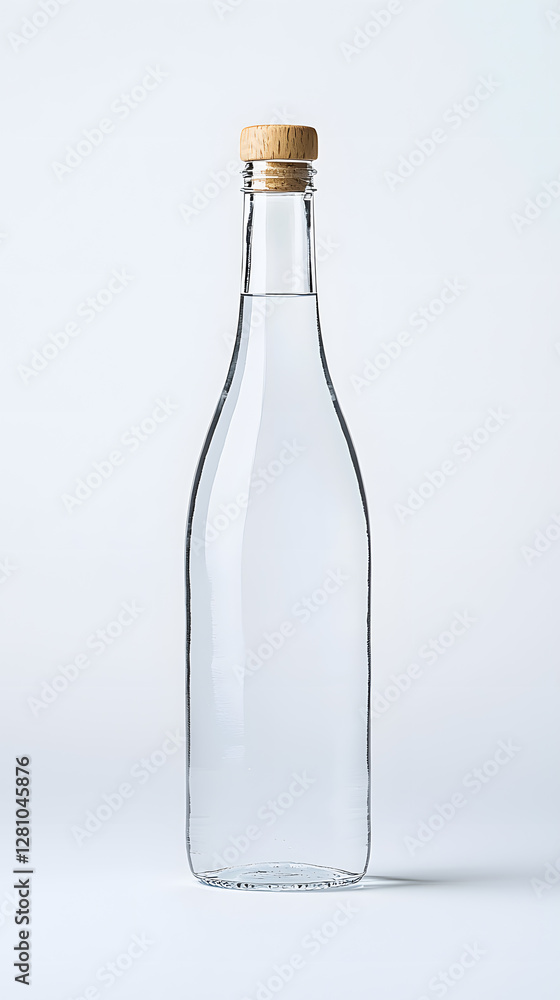 Glass clear bottle of water mock up, packaging template, isolated on white background Glass clear bottle of water mock up, packaging template, isolated on white background