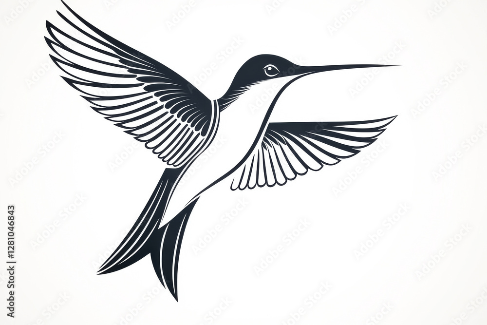 Obraz premium Elegant illustration of a hummingbird in flight with intricate wing details.