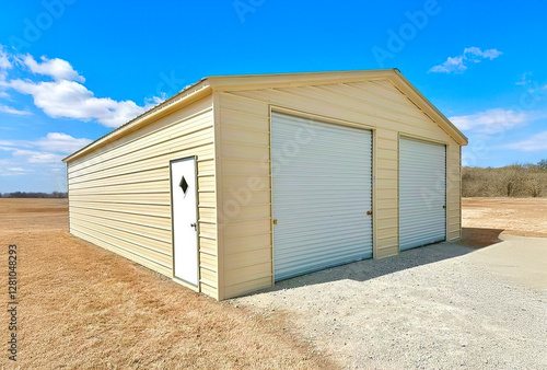 3d illustration of new metal building. photo