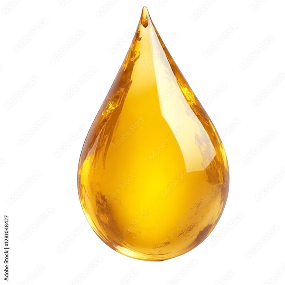 Golden yellow oil droplet isolated on a png background Golden yellow oil droplet isolated on a png background