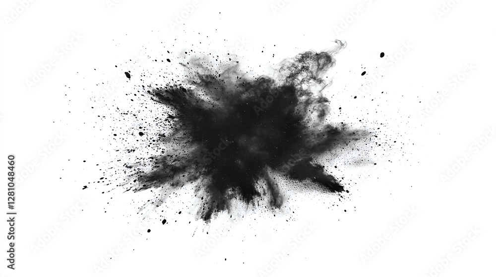 Isolated Black Powder Explosion Creating Smoke and Dust on White Background Isolated Black Powder Explosion Creating Smoke and Dust on White Background