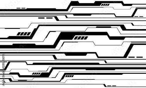 Abstract black circuit board technology connected lines electronics elements computer motherboard chip processor semiconductor digital on white background vector