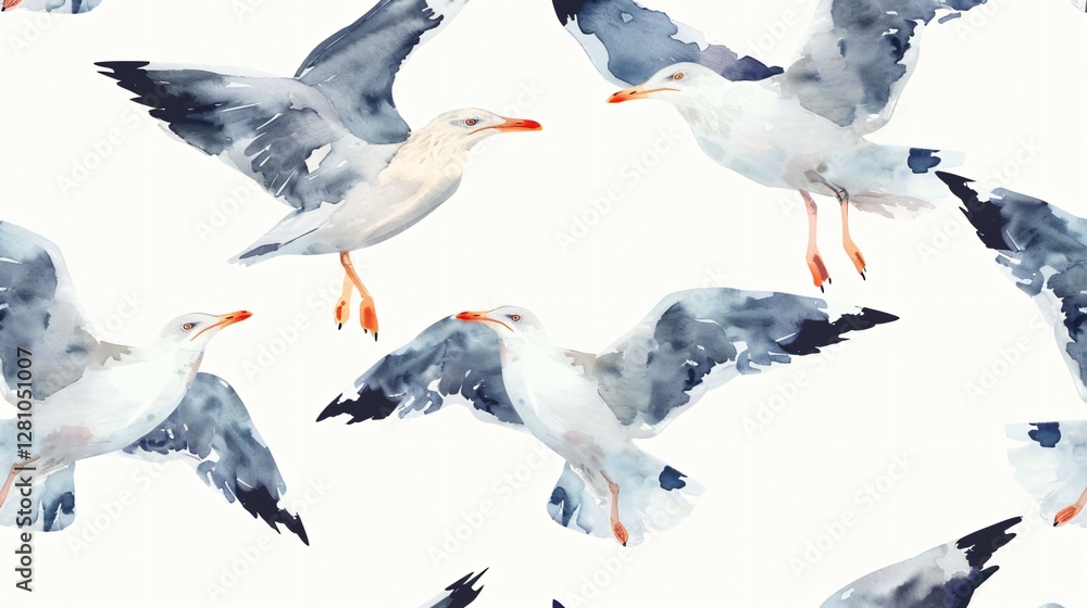Obraz premium Seagull Watercolor Pattern Illustration with Abstract Background