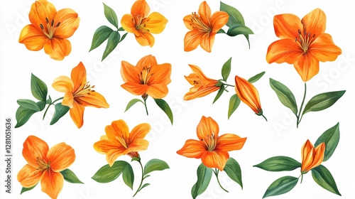 Seamless Watercolor Pattern with Orange Flowers