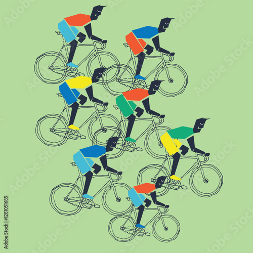 Colorful Cyclists in a Competitive Race
