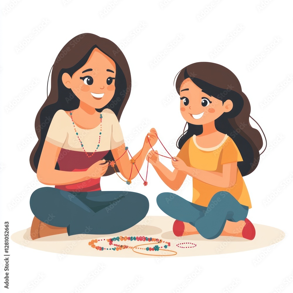 Mother and Daughter Crafting Colorful Bracelets Together Mother and Daughter Crafting Colorful Bracelets Together