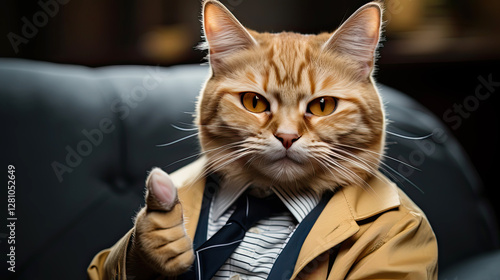 Successful business cat in a coat