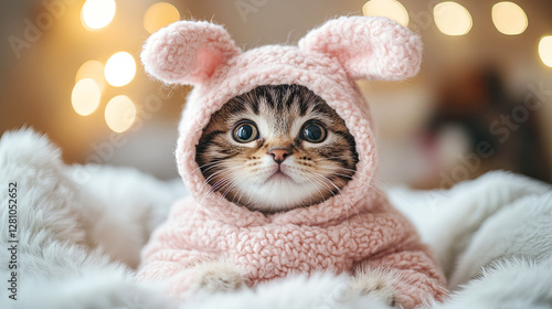 Cute cat wearing bunny ears costume.