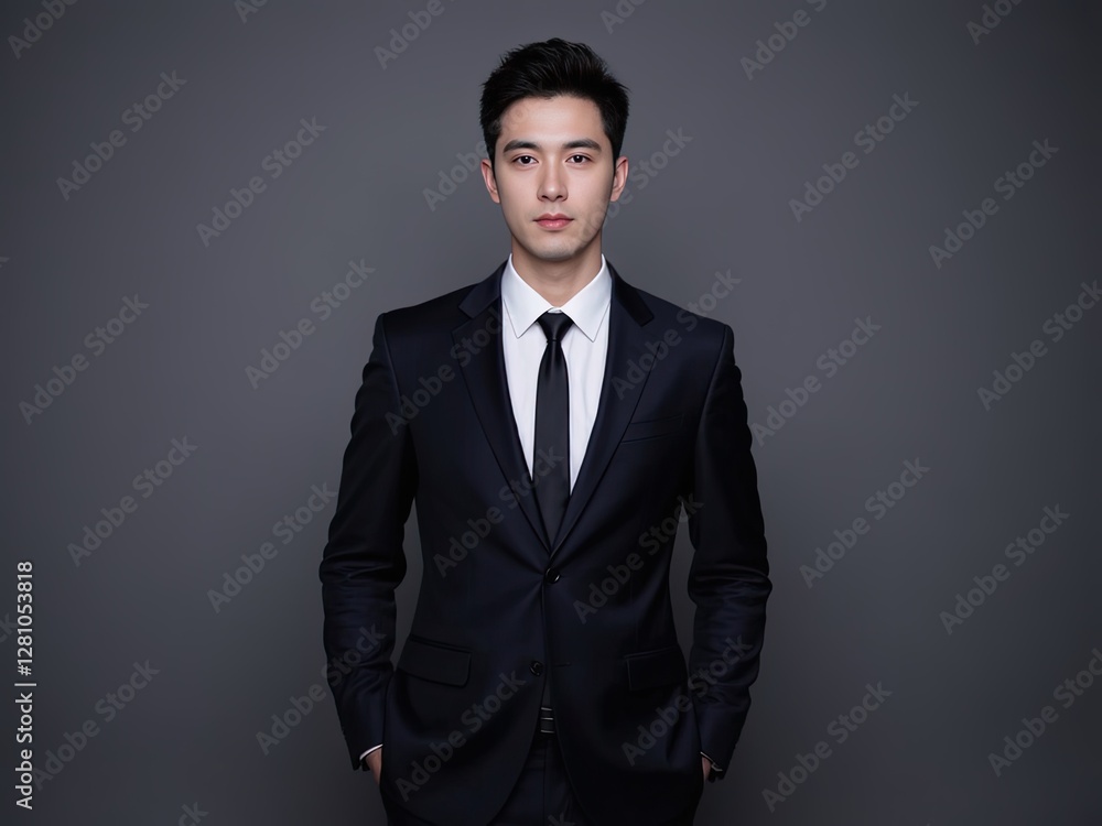 Young businessman in suit and tie standing. Young businessman in suit and tie standing.
