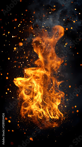 Bonfire Fire flames isolated on black background