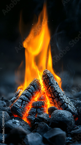 Bonfire Fire flames isolated on black background