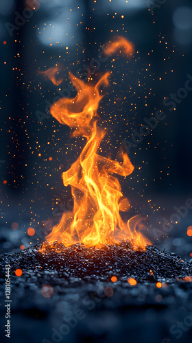 Bonfire Fire flames isolated on black background