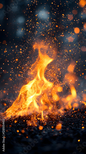 Bonfire Fire flames isolated on black background