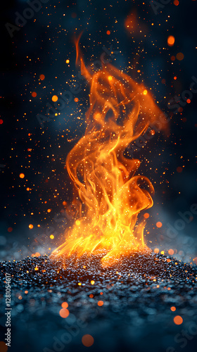 Bonfire Fire flames isolated on black background