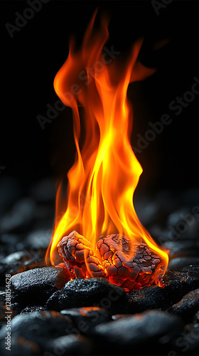 Bonfire Fire flames isolated on black background