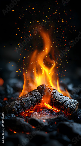Bonfire Fire flames isolated on black background