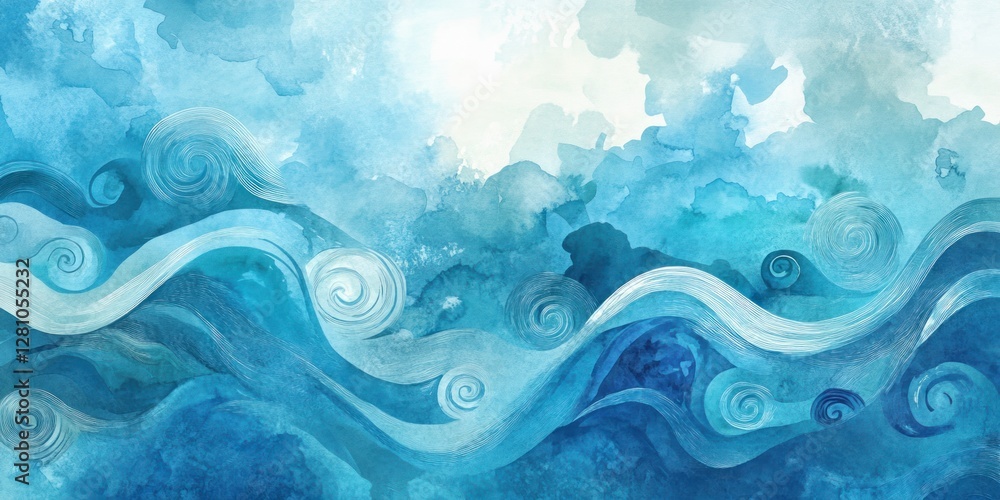 Obraz premium Abstract watercolor painting of ocean waves.