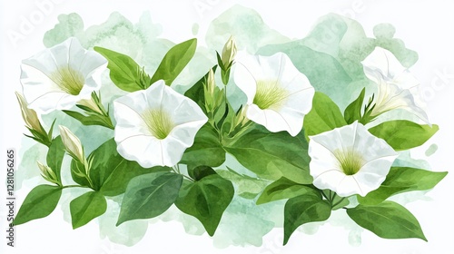 Watercolor Petunias Bloom Closeup Floral Background