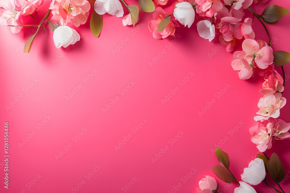 White blank paper for mockup design, high quality, high resolution, shadow effect, pink floral background White blank paper for mockup design, high quality, high resolution, shadow effect, pink floral background