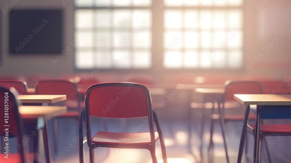 Empty Classroom bathed in Sunlight: A Serene Study Space Empty Classroom bathed in Sunlight: A Serene Study Space