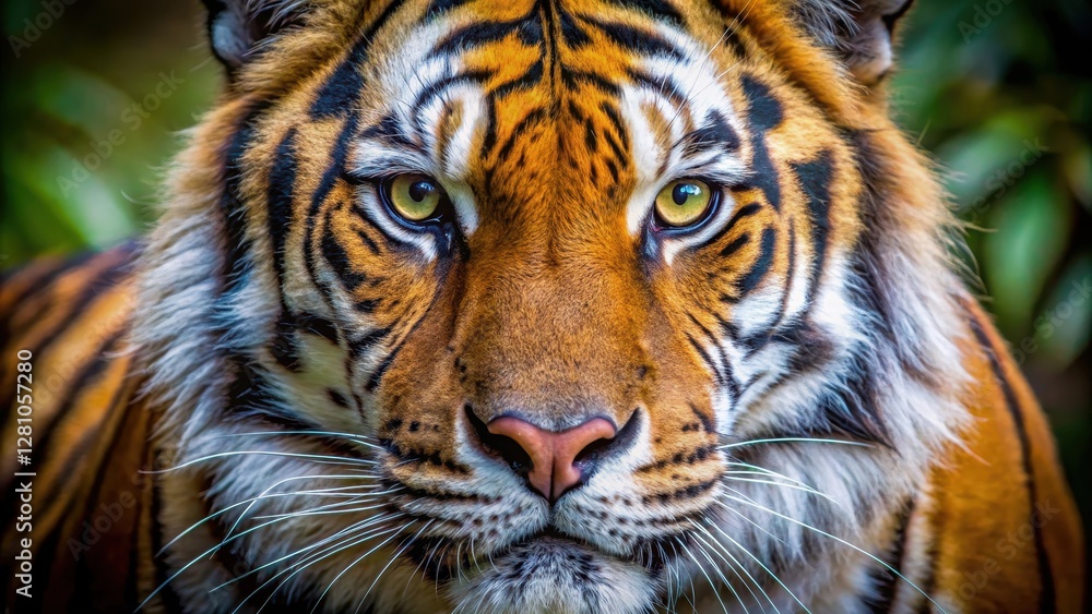 Fototapeta premium Close-up shot of a tiger's face with intense stare, wild life, exotic animal