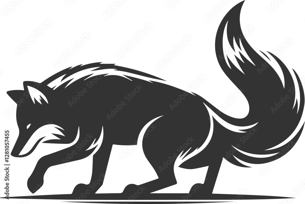A fox crouching low, stalking something animal vector silhouette A fox crouching low, stalking something animal vector silhouette