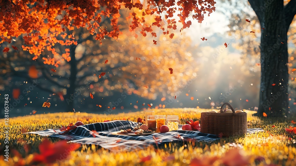 Scenic Autumn Picnic With Colorful Trees And Gentle Seasonal Breeze