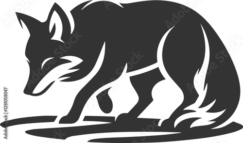 A fox crouching low, stalking something animal vector silhouette