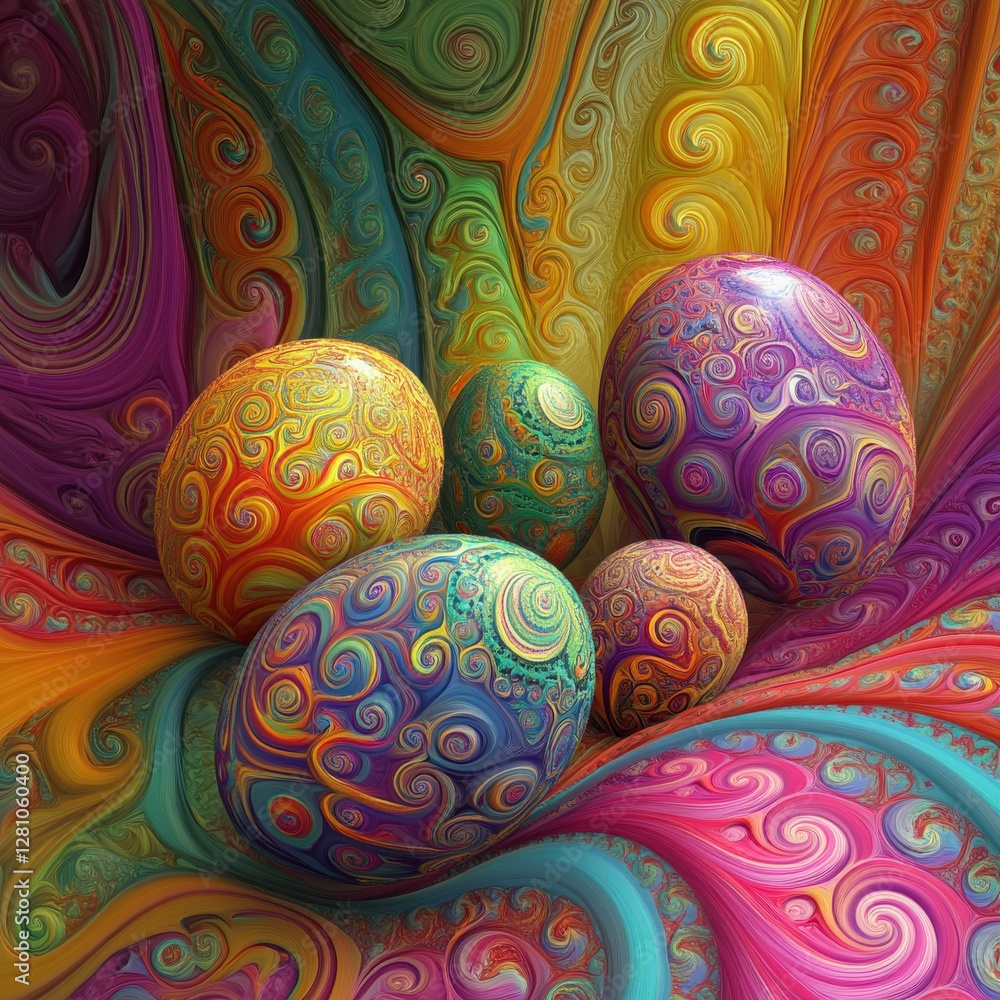 Colorful Swirling Easter Eggs in Abstract Fabric Colorful Swirling Easter Eggs in Abstract Fabric